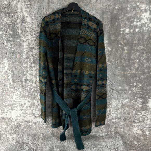 Stetson Size L Southwestern Aztec Tie Open Front Cardigan Sweater Long Sleeve - Picture 1 of 8